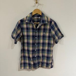 Criquet Men's Casual Button Down Cotton Shirt Plaid Blue Yellow SM